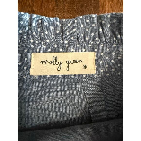 Molly Green Chambray Polka Dot Ruffled Waist Skirt size Medium - Picture 4 of 6